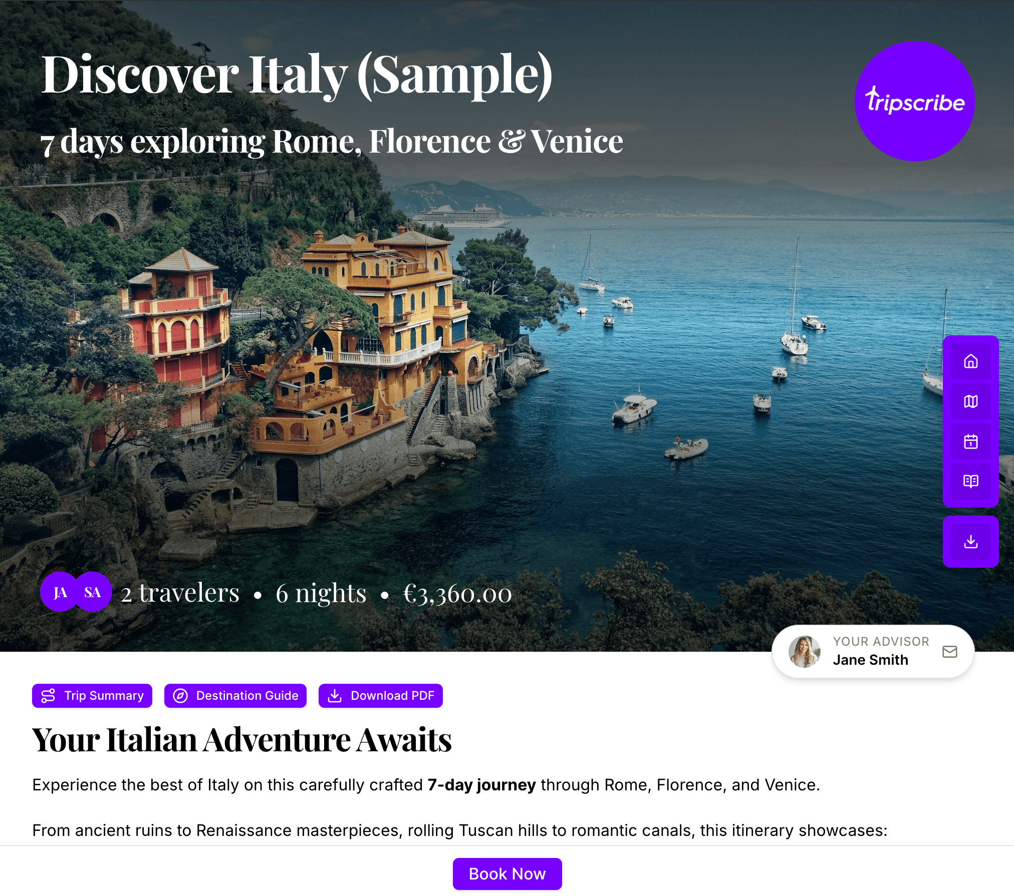 Northrock trip planner — desktop view