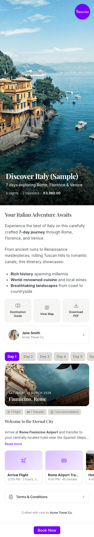 Northrock itinerary — mobile view